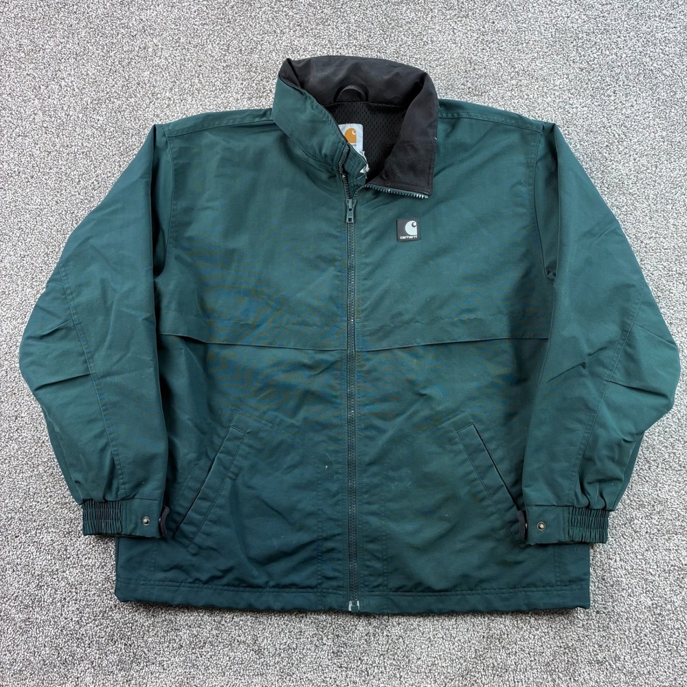 Carhartt Workshield Jacket Mens XL Green Nylon Mesh Lined Rain Zip Workwear J104